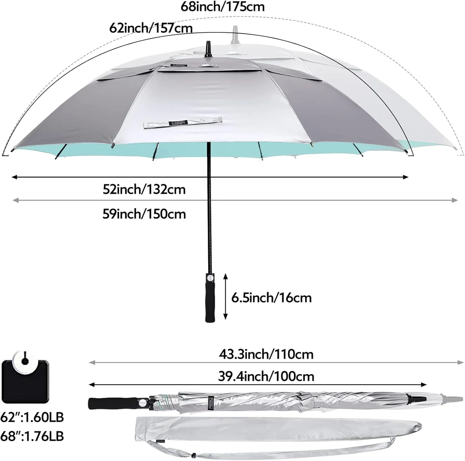 G4Free 47/54/62/68 Inch UV Protection Golf Umbrella Auto Open Vented Double Canopy Oversize Extra Large Windproof Sun Rain Umbrellas