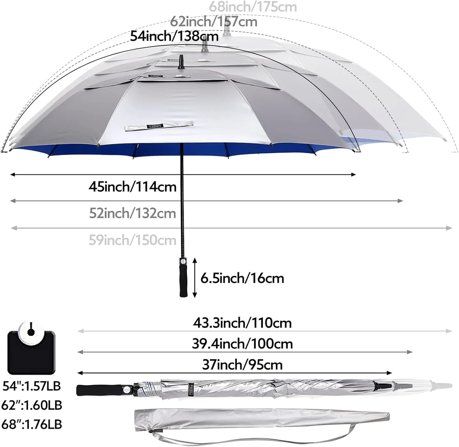 G4Free 47/54/62/68 Inch UV Protection Golf Umbrella Auto Open Vented Double Canopy Oversize Extra Large Windproof Sun Rain Umbrellas