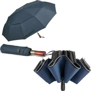 G4Free 54 Inch 10 Ribs Vented Double Canopy 12 Ribs Double Layer Inverted with Reflective Strip Large Compact Windproof Umbrella for Rain, Auto Open Close Folding Travel Umbrella for Women Men