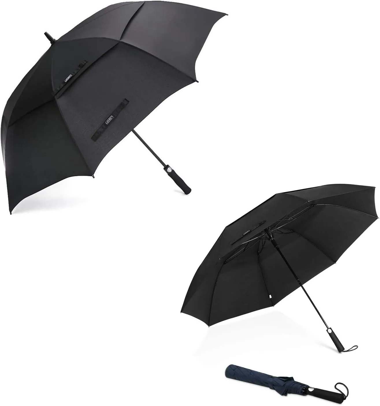 G4Free 54 Inch Golf Umbrella   62 Inch Folding Portable Golf Umbrella Double Canopy Vented Windproof Black