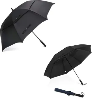 G4Free 54 Inch Golf Umbrella   62 Inch Folding Portable Golf Umbrella Double Canopy Vented Windproof Black