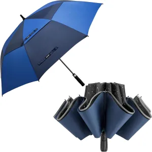 G4Free 62 Inch Automatic Open Golf Umbrella Oversize Double Canopy Vented  54 Inch Large Double Layer Inverted Umbrella, 12 Ribs Windproof Automatic Folding Reverse Umbrella with Reflective Strip