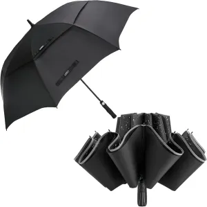 G4Free 62 Inch Automatic Open Golf Umbrella Oversize Double Canopy Vented  54 Inch Large Double Layer Inverted Umbrella, 12 Ribs Windproof Automatic Folding Reverse Umbrella with Reflective Strip