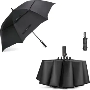 G4Free 62 Inch Golf Umbrella & Folding Golf Size Umbrella Extra Large Double Canopy Vented Windproof Oversize Umbrella for Rain