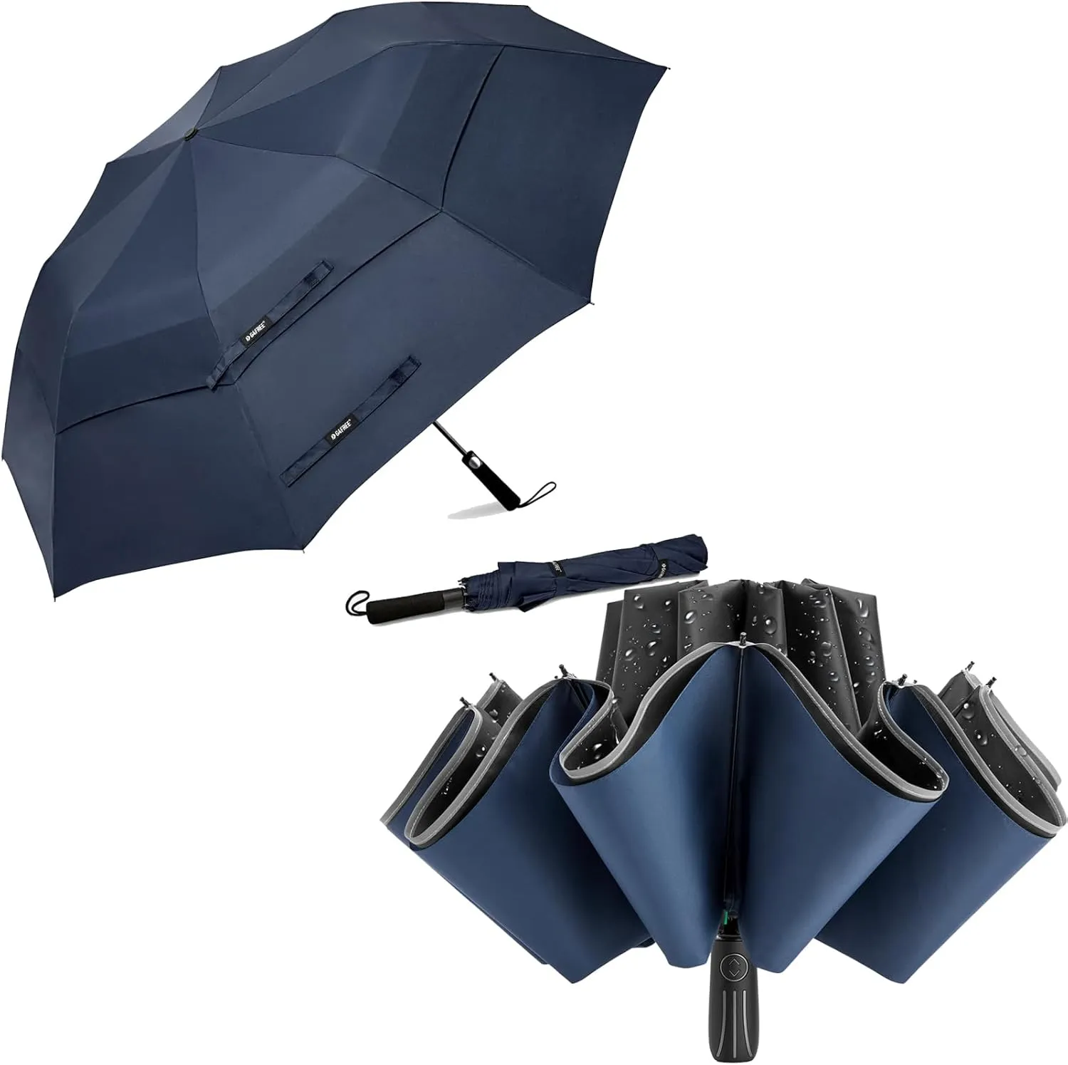 G4Free 62 Inch Portable Golf Umbrella Oversize Double Canopy Vented 54 Inch Inverted 12 Ribs Compact Double Layer Umbrella with Reflective Strip, Windproof Waterproof Automatic Umbrellas for Men Women