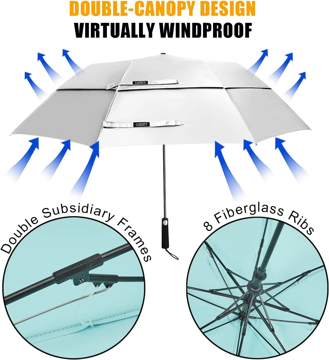 G4Free 62 Inch Portable UV Protection Large Golf Umbrella, Automatic Open Double Canopy Big Sun Windproof Oversize Sports Umbrella