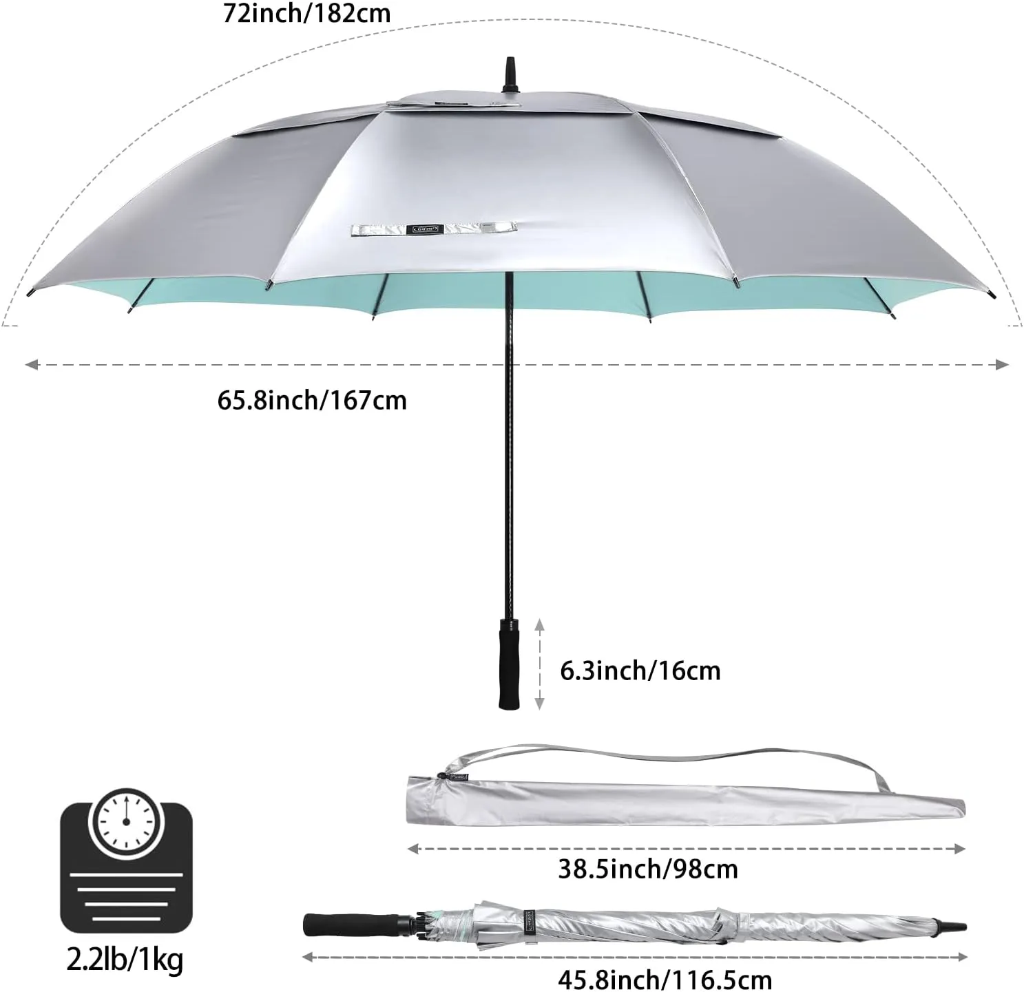 G4Free 72 Inch Huge Golf Umbrella UV Protection Auto Open Windproof Umbrella Oversized Extra Large Vented Double Canopy for Family