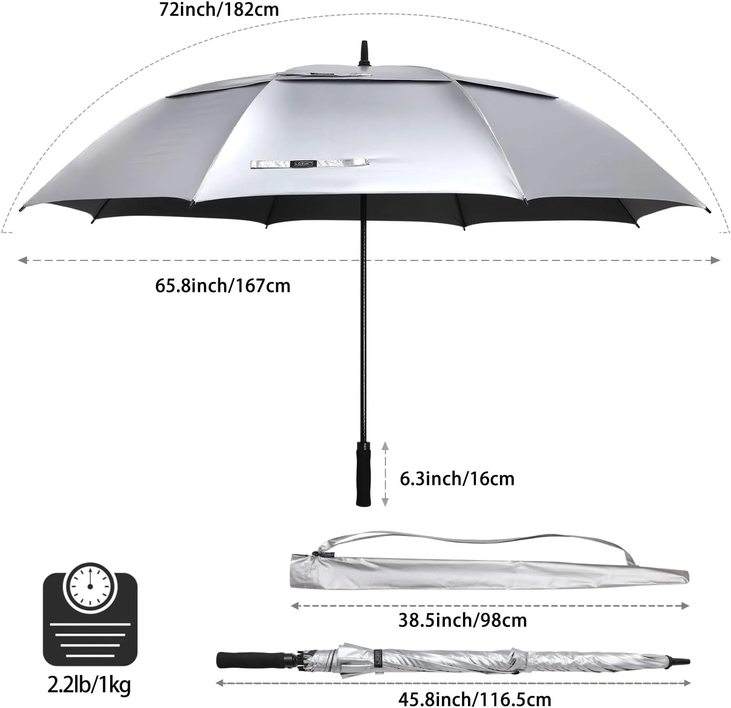 G4Free 72 Inch Huge Golf Umbrella UV Protection Auto Open Windproof Umbrella Oversized Extra Large Vented Double Canopy for Family