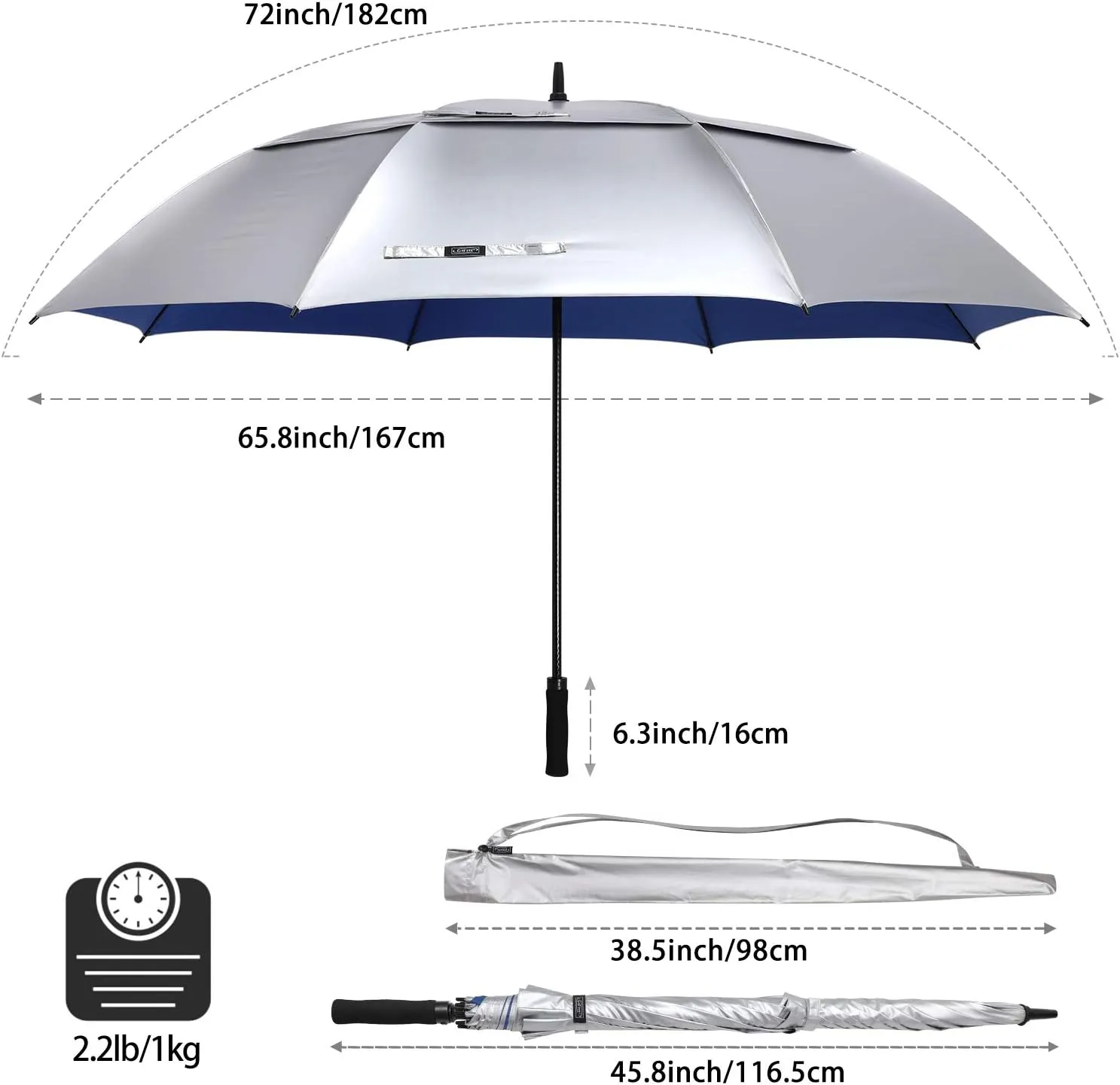 G4Free 72 Inch Huge Golf Umbrella UV Protection Auto Open Windproof Umbrella Oversized Extra Large Vented Double Canopy for Family