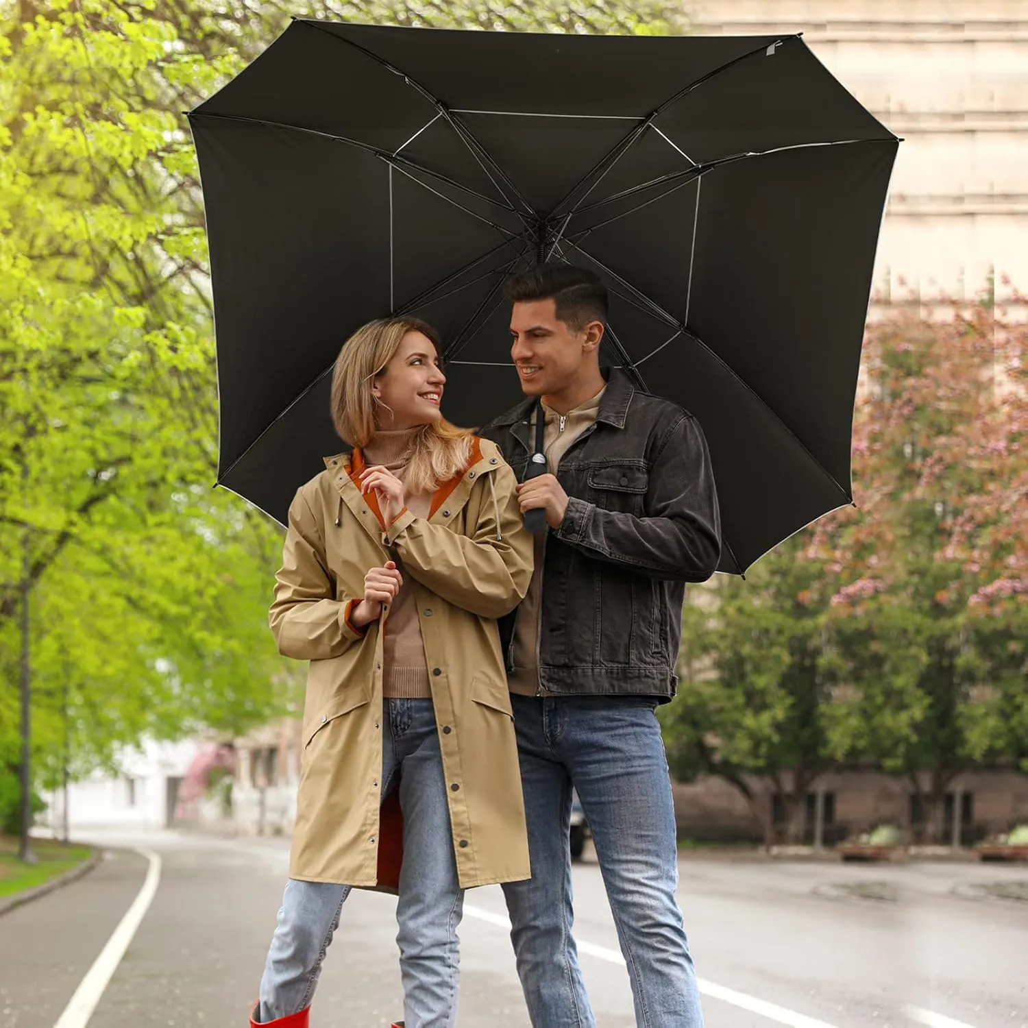 G4Free Extra Large Golf Umbrella 62/68 inch Square Vented Windproof Auto Open Double Canopy Oversized Stick Umbrella