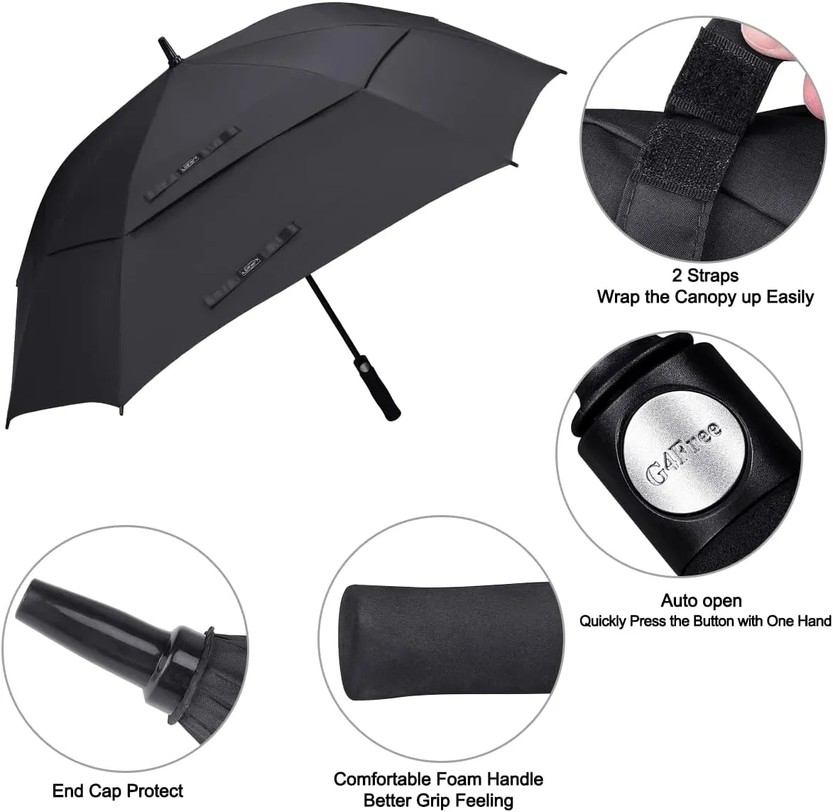 G4Free Extra Large Golf Umbrella 62/68 inch Square Vented Windproof Auto Open Double Canopy Oversized Stick Umbrella