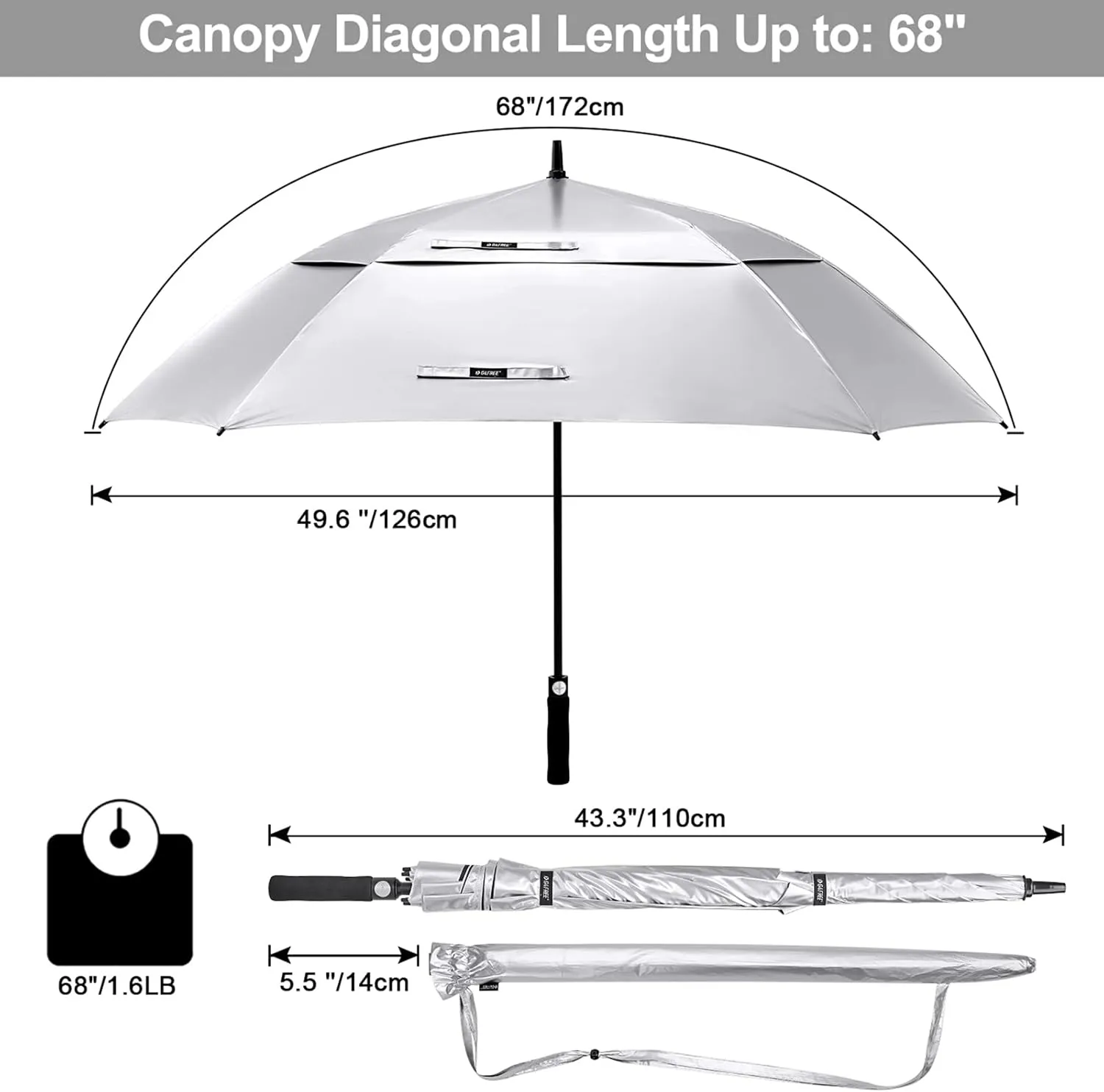 G4Free Extra Large Golf Umbrella 62/68 inch Square Vented Windproof Auto Open Double Canopy Oversized Stick Umbrella