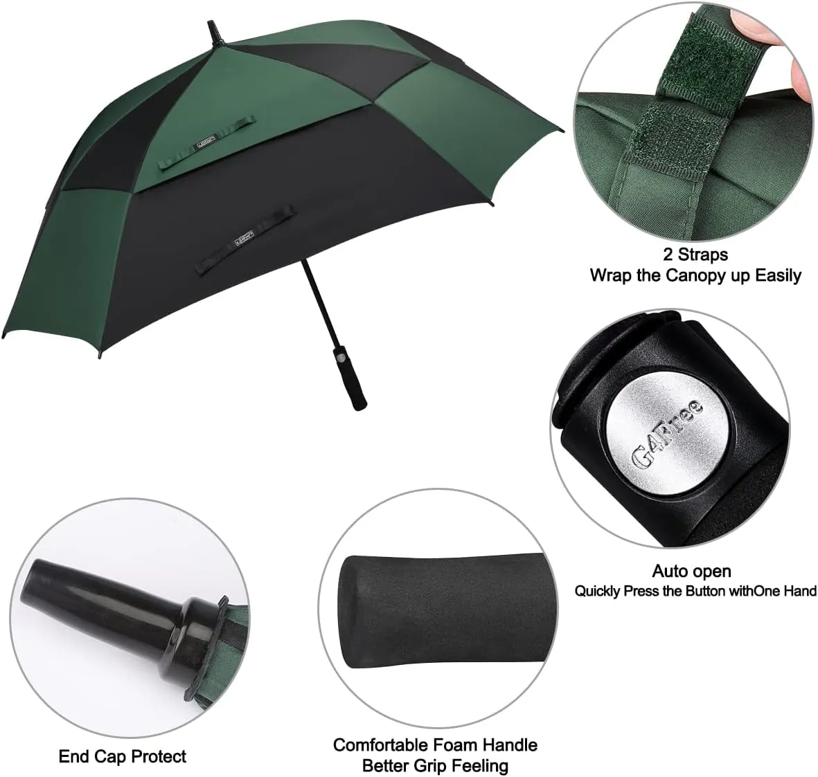 G4Free Extra Large Golf Umbrella 62/68 inch Square Vented Windproof Auto Open Double Canopy Oversized Stick Umbrella
