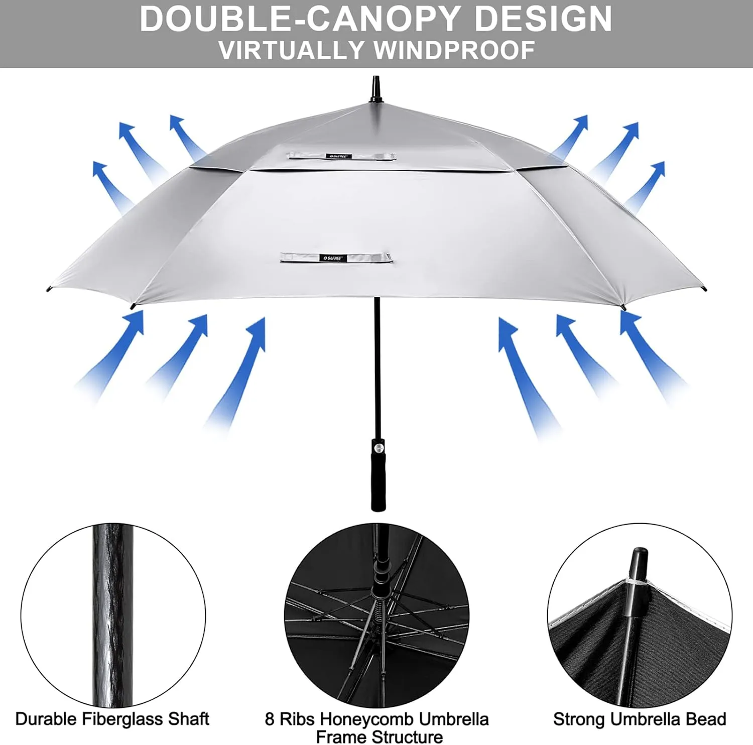 G4Free Extra Large Golf Umbrella 62/68 inch Square Vented Windproof Auto Open Double Canopy Oversized Stick Umbrella