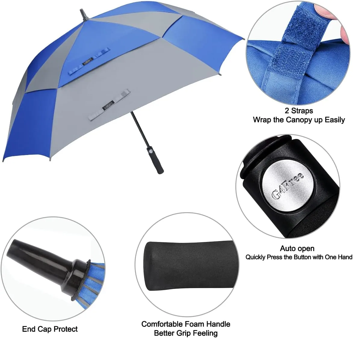 G4Free Extra Large Golf Umbrella 62/68 inch Square Vented Windproof Auto Open Double Canopy Oversized Stick Umbrella