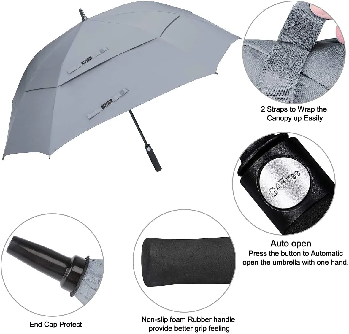 G4Free Extra Large Golf Umbrella 62/68 inch Square Vented Windproof Auto Open Double Canopy Oversized Stick Umbrella