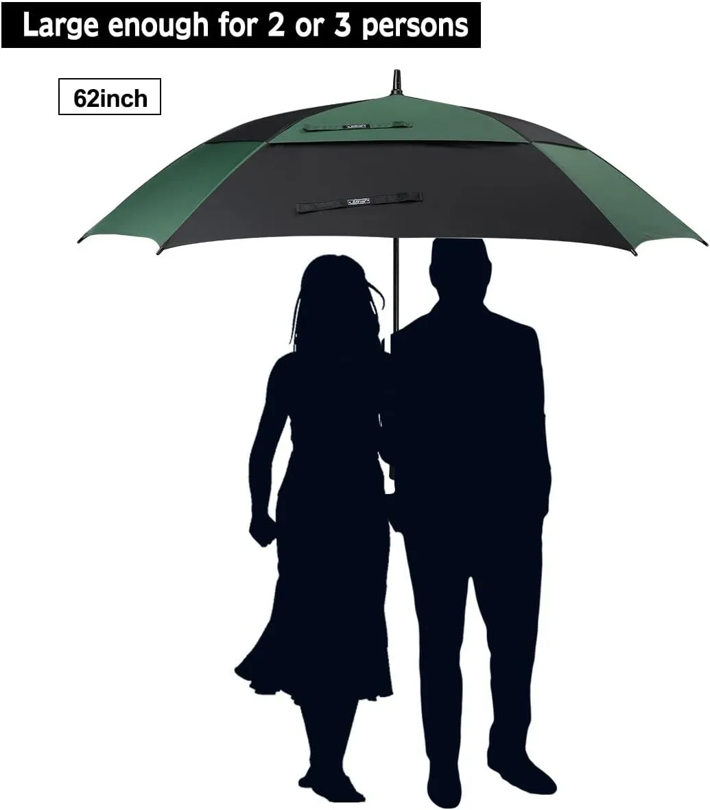 G4Free Extra Large Golf Umbrella 62/68 inch Square Vented Windproof Auto Open Double Canopy Oversized Stick Umbrella