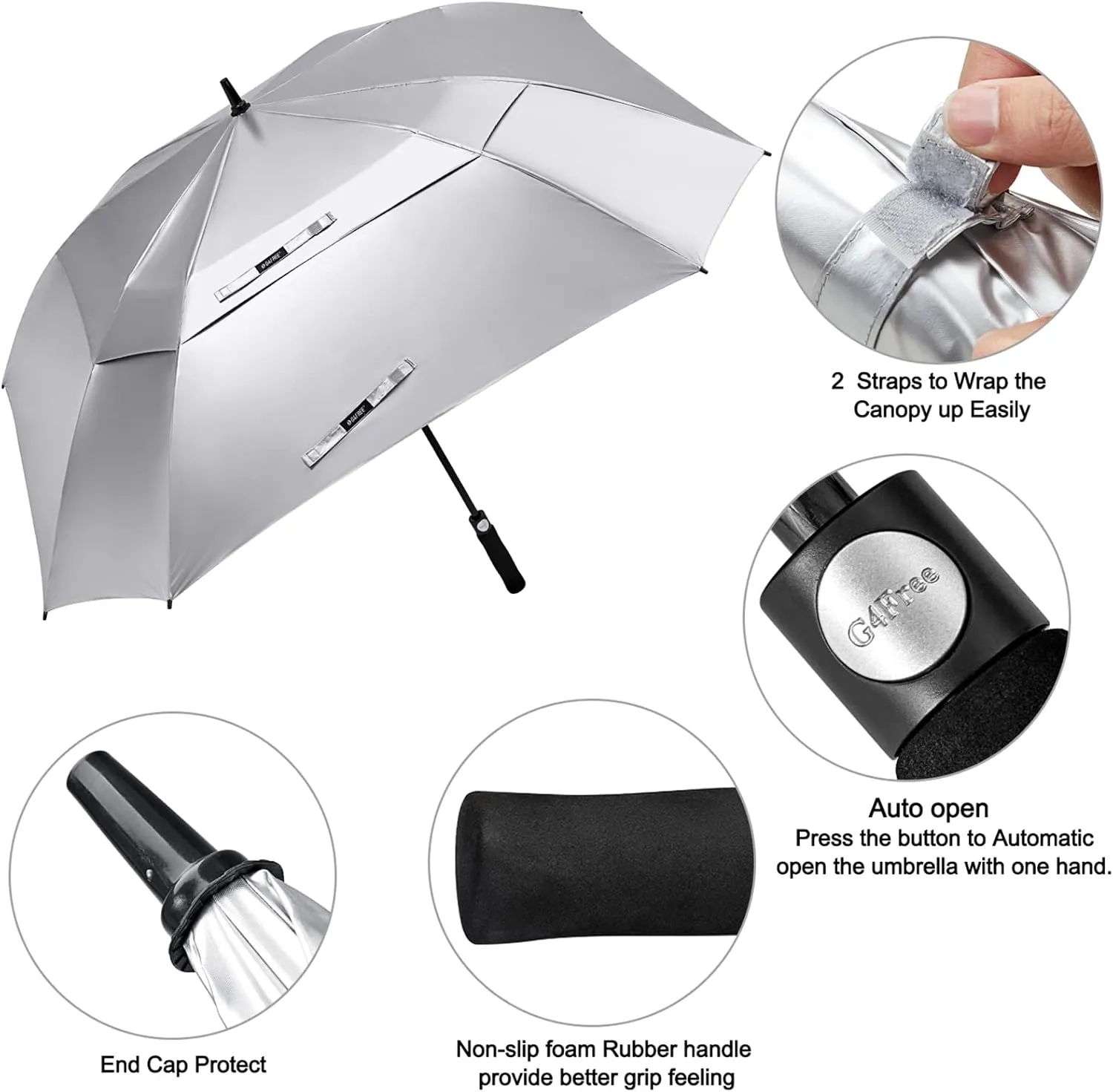 G4Free Extra Large Golf Umbrella 62/68 inch Square Vented Windproof Auto Open Double Canopy Oversized Stick Umbrella