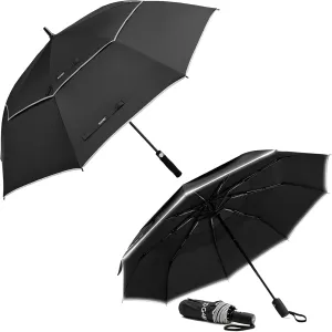 G4Free Windproof Automatic Open Umbrella, Double Canopy with Reflective Stripe