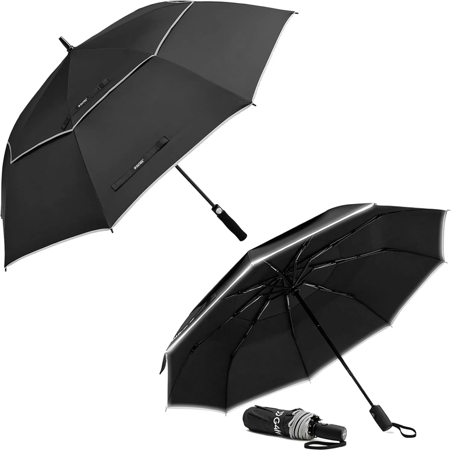 G4Free Windproof Automatic Open Umbrella, Double Canopy with Reflective Stripe