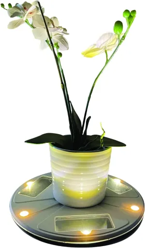 Gama Sonic Illuminated Plant Stand for Outdoor, Solar Power, White Base for Exterior Potted Plants, Entryway, Pathway, Landscape Planter Lighting (77i50265)