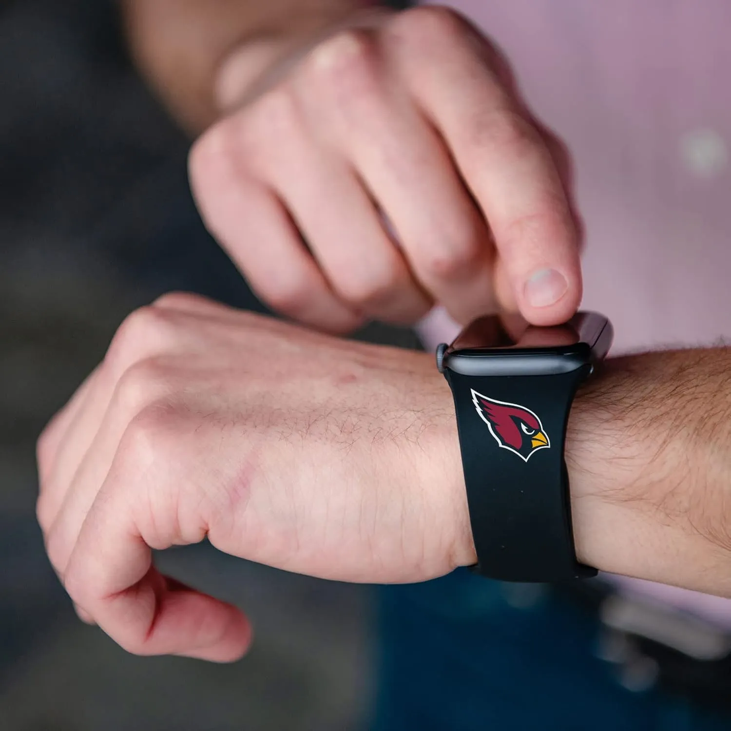 Game Time Arizona Cardinals Silicone Watch Band and Case Cover Combo Package Compatible with Apple Watch and AirPods Battery Case (38/40/41mm Black/Black)