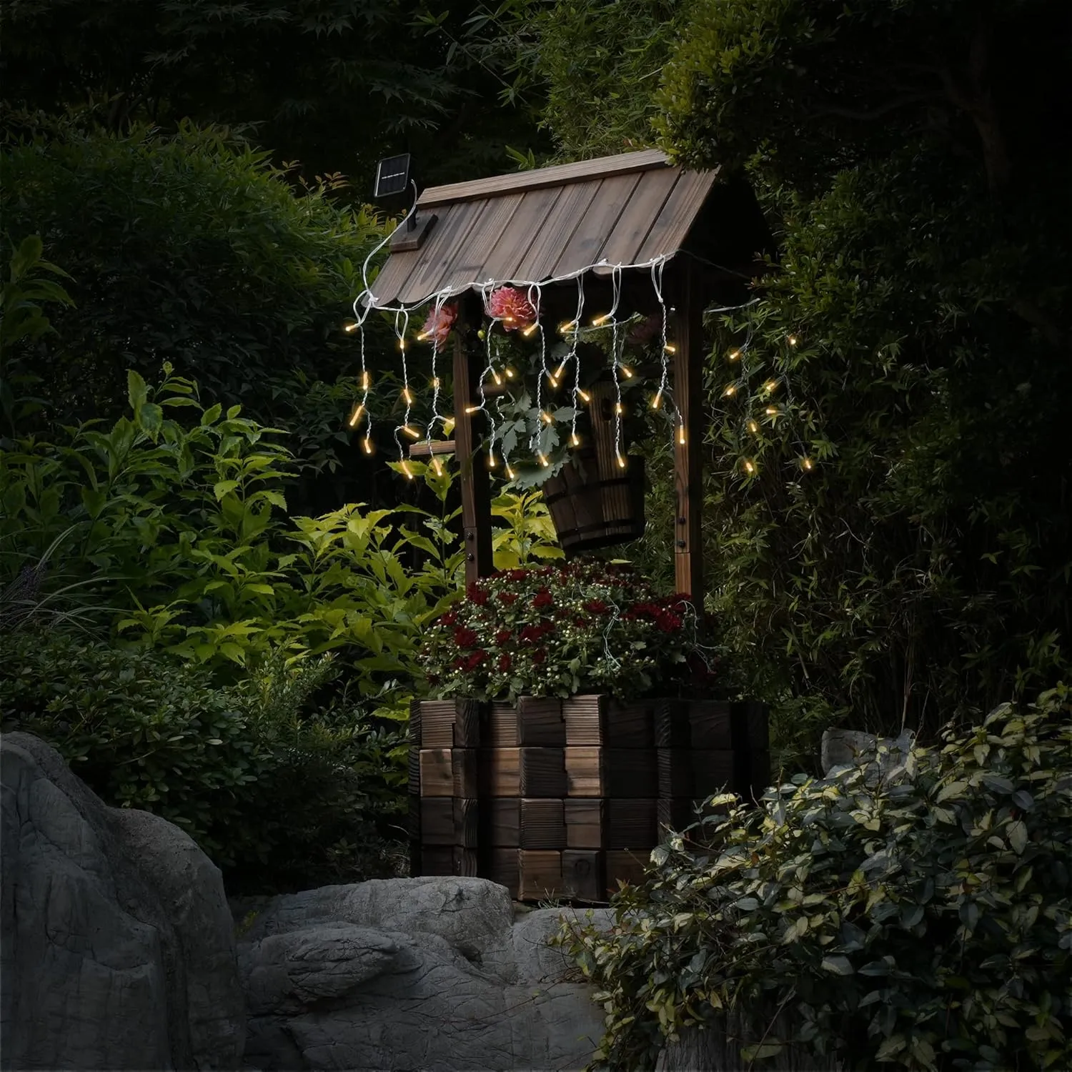 Garden Wooden Decor Rustic Wishing Well with Light Planter Outdoor Home Décor for Patio, Upgrade Wishing Well Garden, Yard Hanging Bucket Patio Lawn Backyard Home Decor