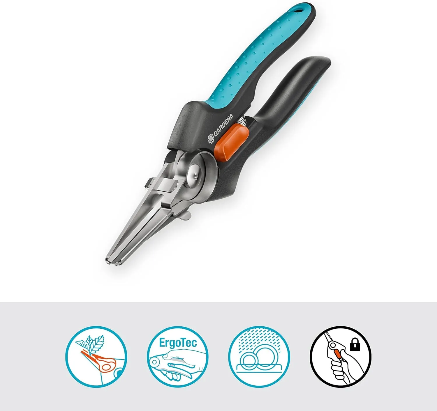 Gardena GripCut: Stainless Steel herb Scissors with Clever gripping Function, Precisely cuts and Holds Herbs at The Same time, 45 mm Blade, with one-Handed Safety Lock (12213-20)
