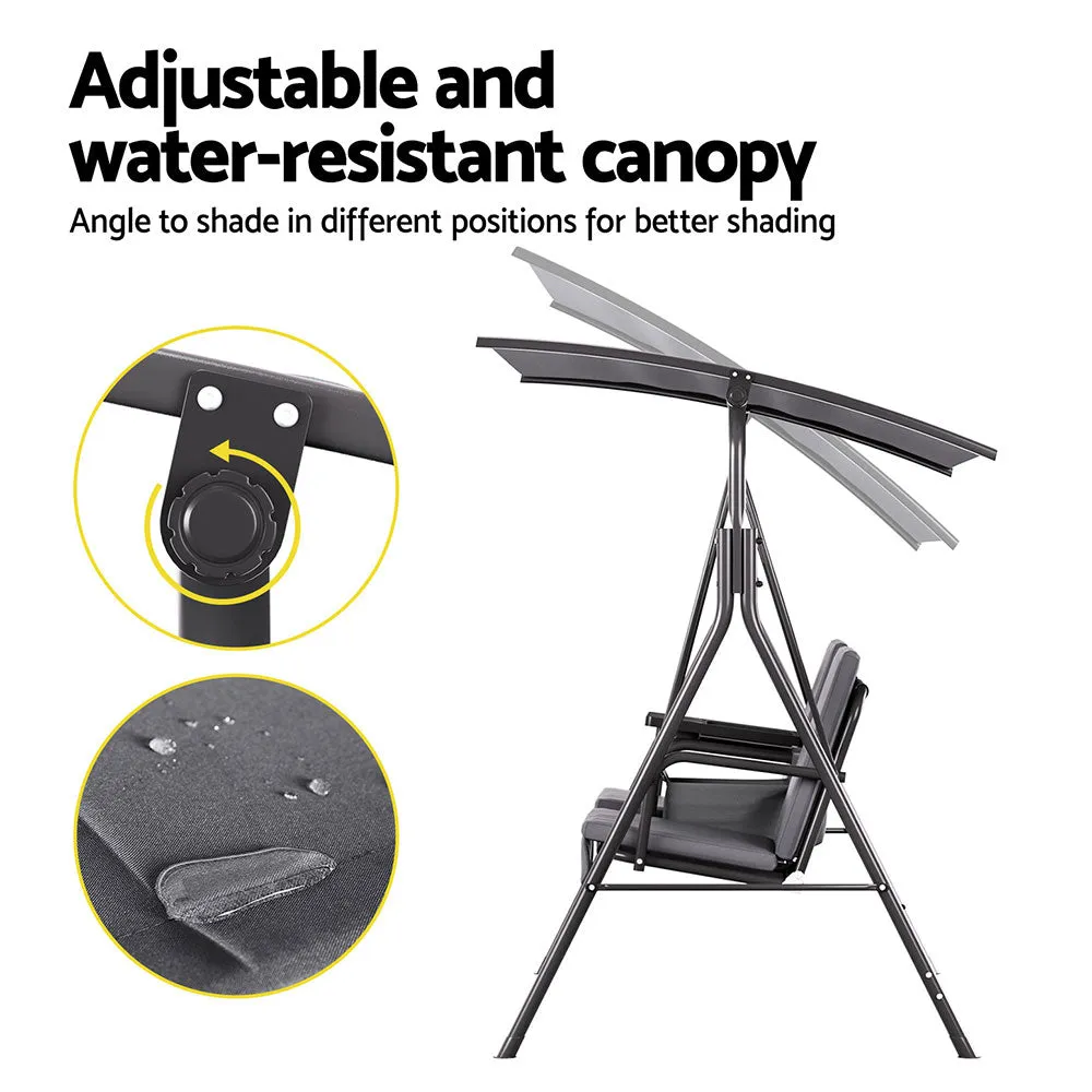 Gardeon Outdoor Swing Chair Garden Chair Canopy Cup Holder 2 Seater Grey