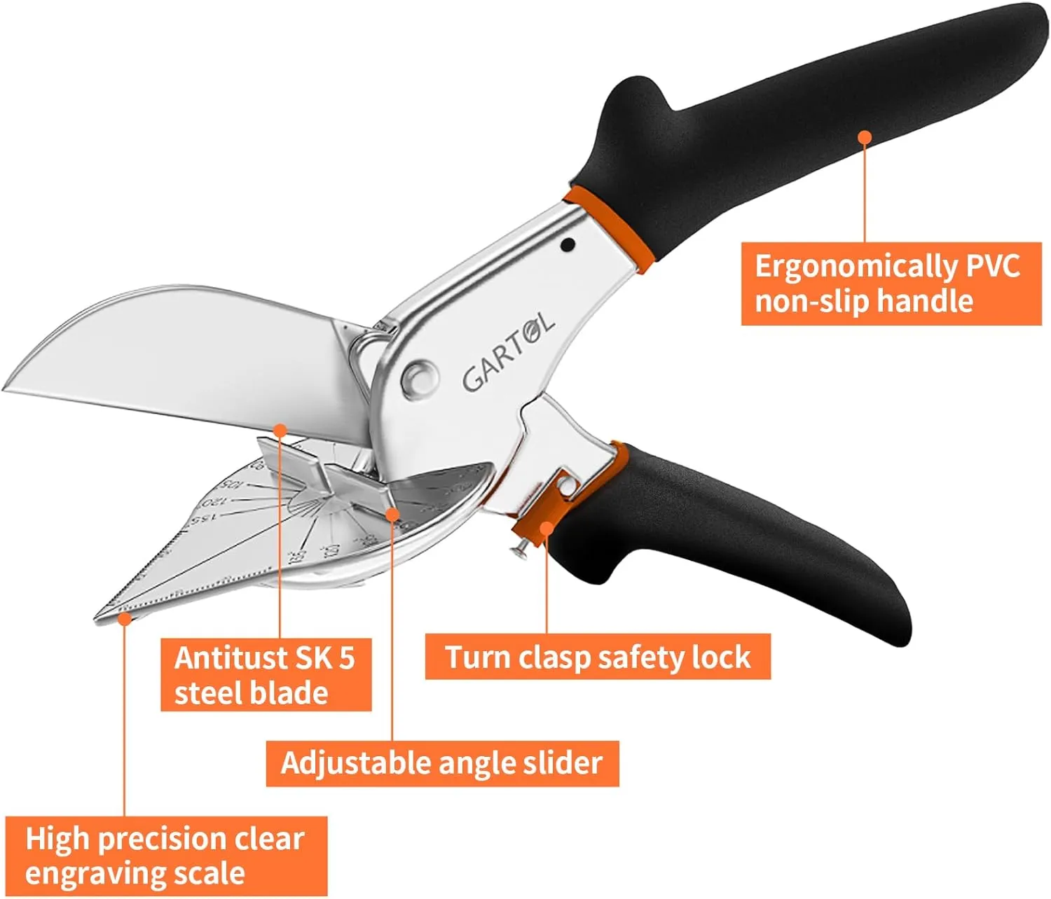 GARTOL Multifunctional Trunking/Miter Shears for Angular Cutting of Moulding and Trim, Adjustable at 45 To 135 Degree, Hand Tools for Cutting Soft Wood, Plastic, PVC, with Replacement blades
