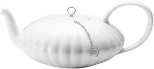 Georg Jensen Bernadotte Tea Pot in White Porcelain with Stainless Steel Infuser - Designed by Sigvard Bernadotte - Elegant Brew Kettle and Strainer