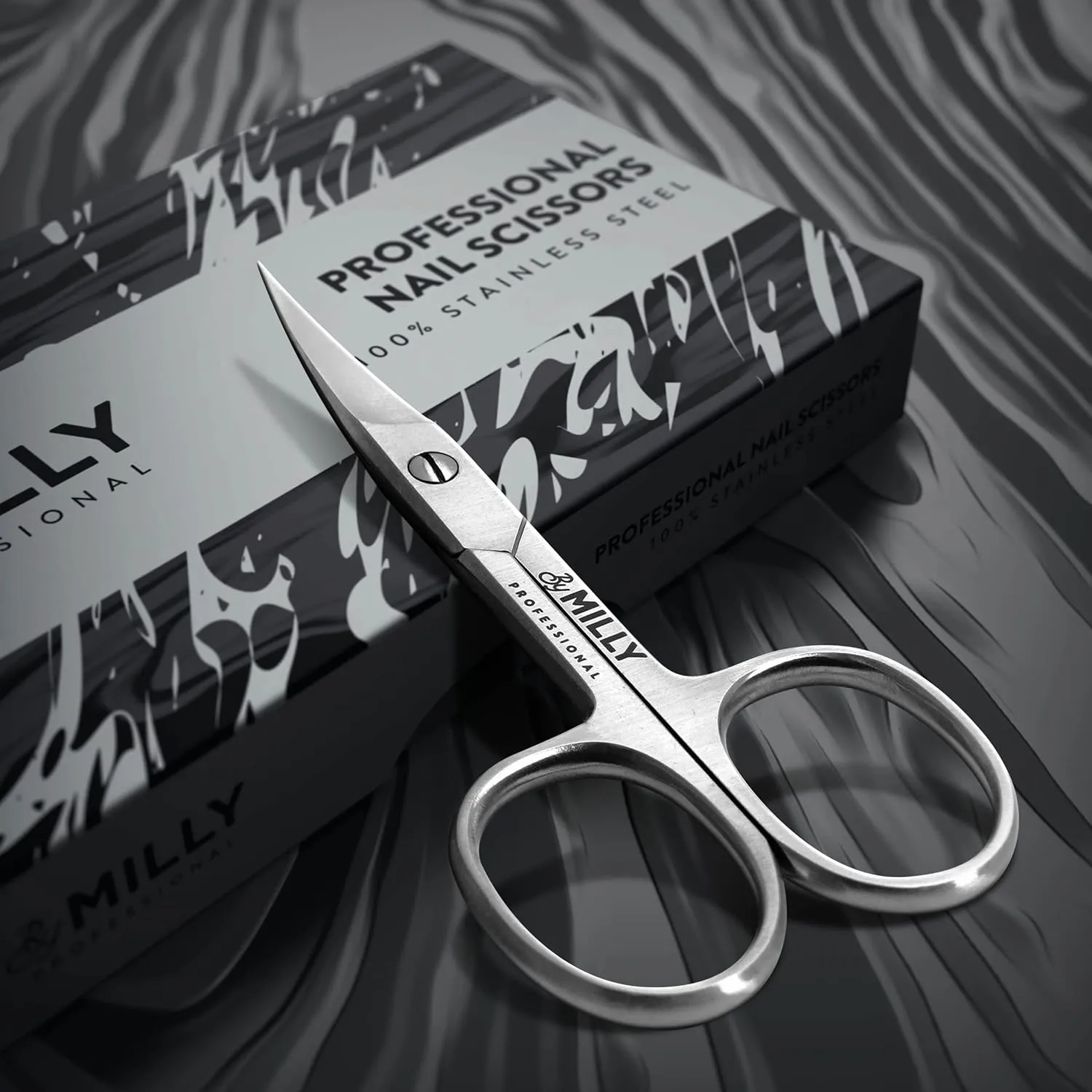 German Steel Professional Nail Scissors - Hammer Forged - Razor Sharp Curved Blades - 100% Stainless Steel (Silver) 3.5''