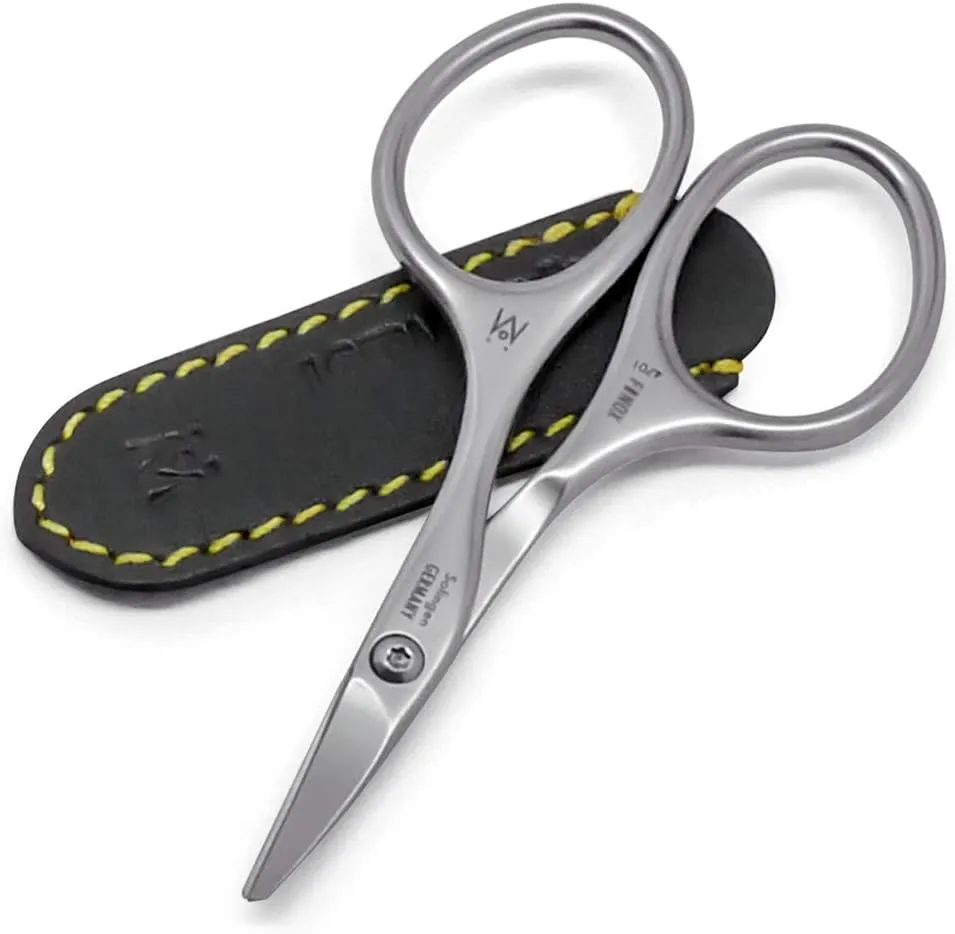 GERMANIKURE Rounded Safety Nail Scissors - FINOX Surgical Stainless Steel baby scissors and Manicure Tools in Leather Case - Self Grooming Scissors for nails Ethically Made in Solingen Germany - 4701