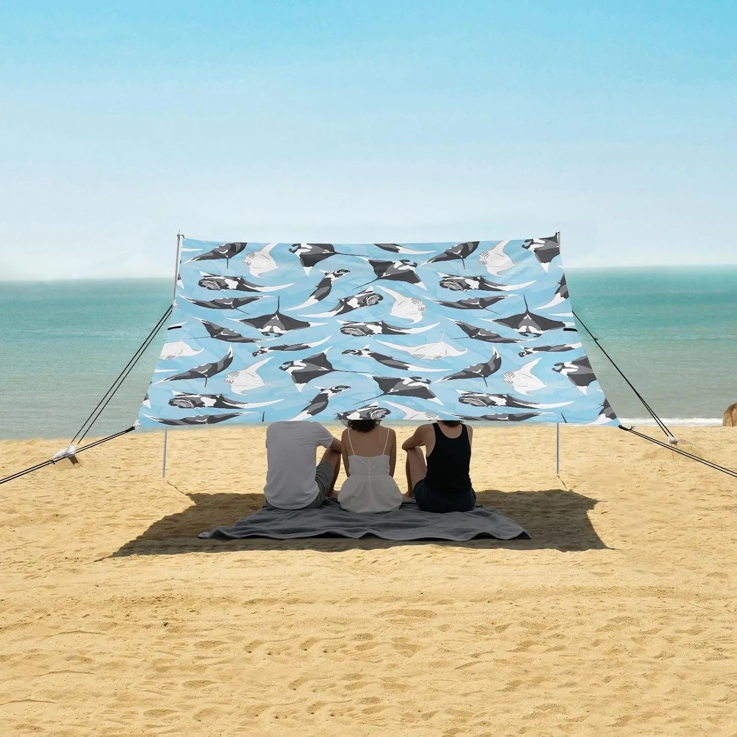 Giant Oceanic Manta Ray Beach Canopy Tent Anti-UV & Wind Resistant, Camping Sun Shelter Easy Setup Portable,Outdoor Shade Tents with Sandbags,Sand Shovels,Ground Pegs & Stability Poles