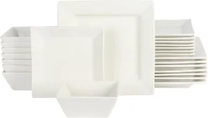 Gibson Home Zen Buffet Hard Square Porcelain Chip and Scratch Resistant Dinnerware Set, White, Service for 8 (24pcs)