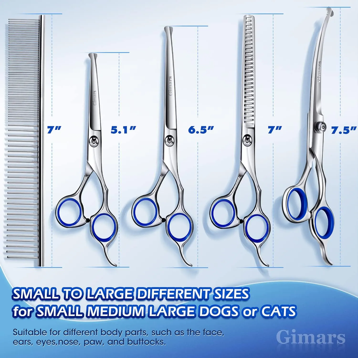 Gimars Titanium Coated Professional 6 in 1 4CR Stainless Steel Dog Grooming Scissors with Safety Round Tip, Heavy Duty Pet Grooming Scissor for Dogs, Cats and Other Animals