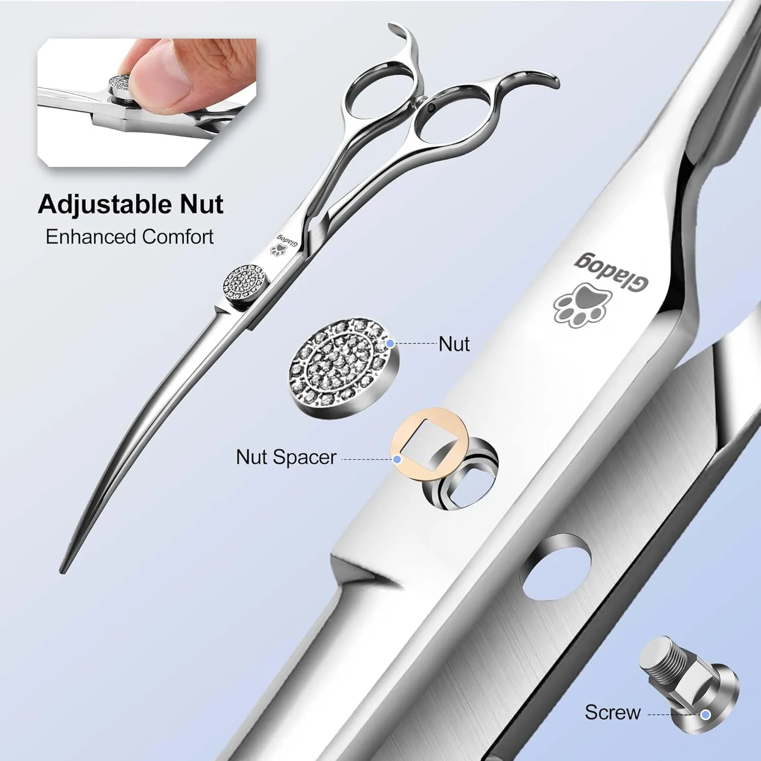 GLADOG 7" Curved Dog Grooming Scissors - Professional 9CR Curved Dog Shears with Diamond Pivot Nut, Perfect for Contouring and Shaping, Curv Grooming Scissor for Dogs, Dogs Scissors for Grooming