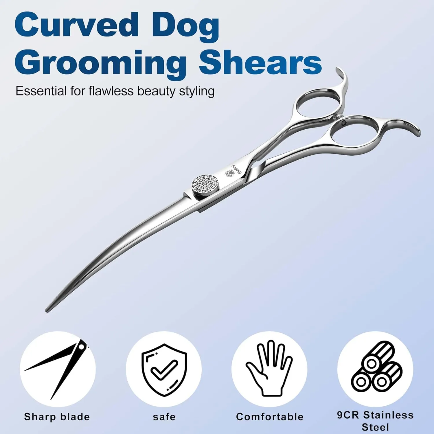 GLADOG 7" Curved Dog Grooming Scissors - Professional 9CR Curved Dog Shears with Diamond Pivot Nut, Perfect for Contouring and Shaping, Curv Grooming Scissor for Dogs, Dogs Scissors for Grooming