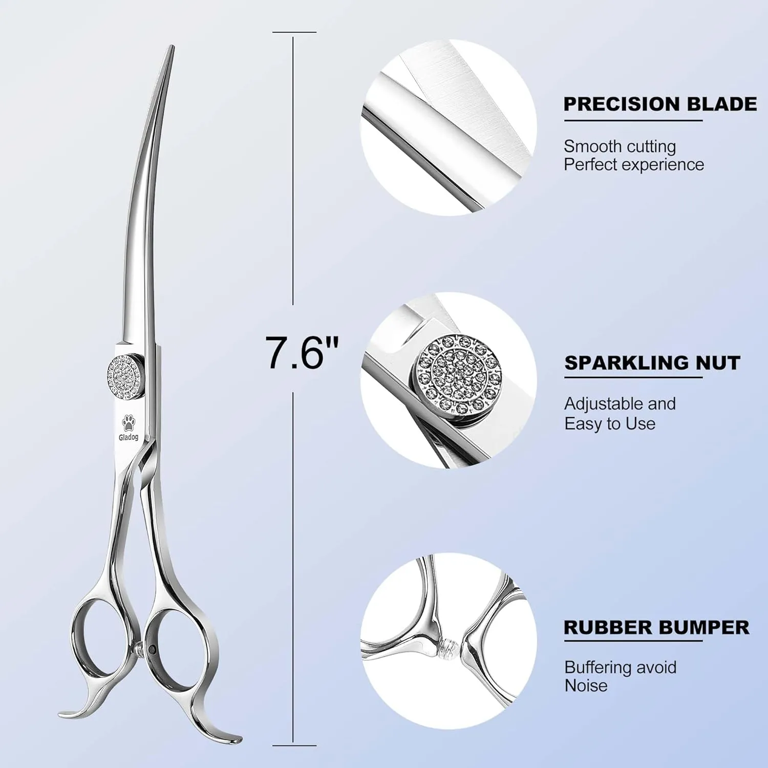 GLADOG 7" Curved Dog Grooming Scissors - Professional 9CR Curved Dog Shears with Diamond Pivot Nut, Perfect for Contouring and Shaping, Curv Grooming Scissor for Dogs, Dogs Scissors for Grooming