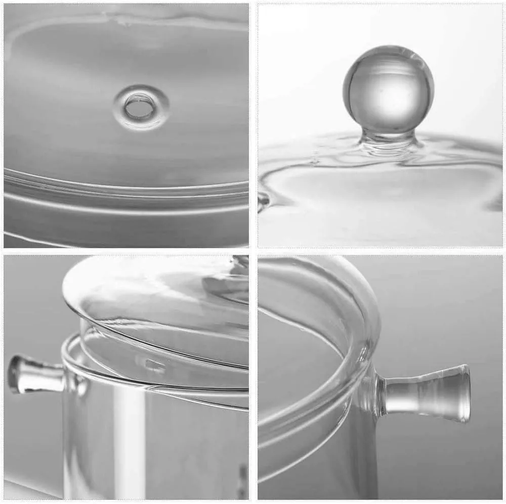 Glass Saucepan with Cover, 64 oz Stovetop Cooking Pot with Lid and Handle Simmer Pot Clear Soup Pot, High Borosilicate Glass Cookware
