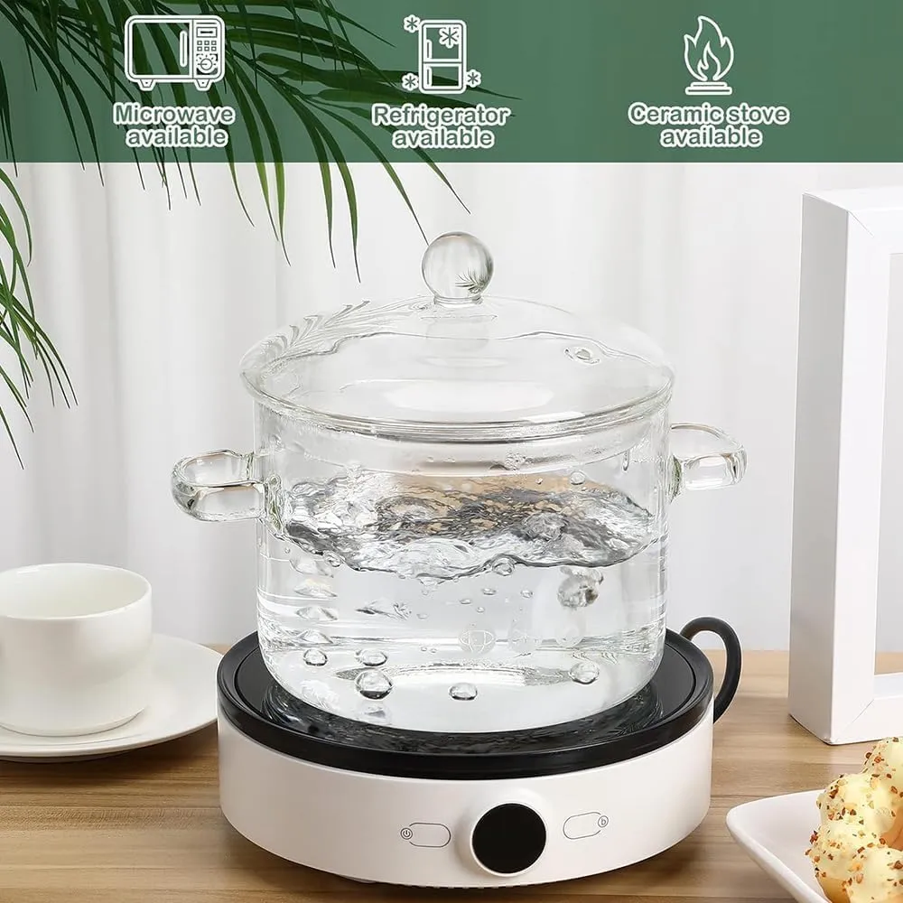 Glass Saucepan with Cover, 64 oz Stovetop Cooking Pot with Lid and Handle Simmer Pot Clear Soup Pot, High Borosilicate Glass Cookware