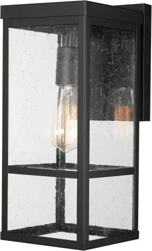 GLOBE Electric 44802 1-Light Outdoor Wall Sconce, Matte Black, Seeded Glass Shade, Outdoor Lights for House, Exterior Wall Lights