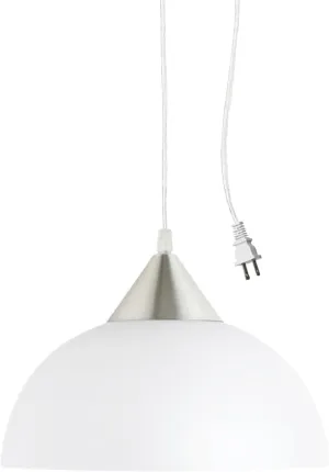 GLOBE Electric 64413 1-Light Plug-in Pendant, Brushed Steel, Frosted White Shade, 15ft Clear Cord, in-Line On/Off Switch, E26 Base Socket, Kitchen Island, Café, Hanging Light, Bulb Not Included