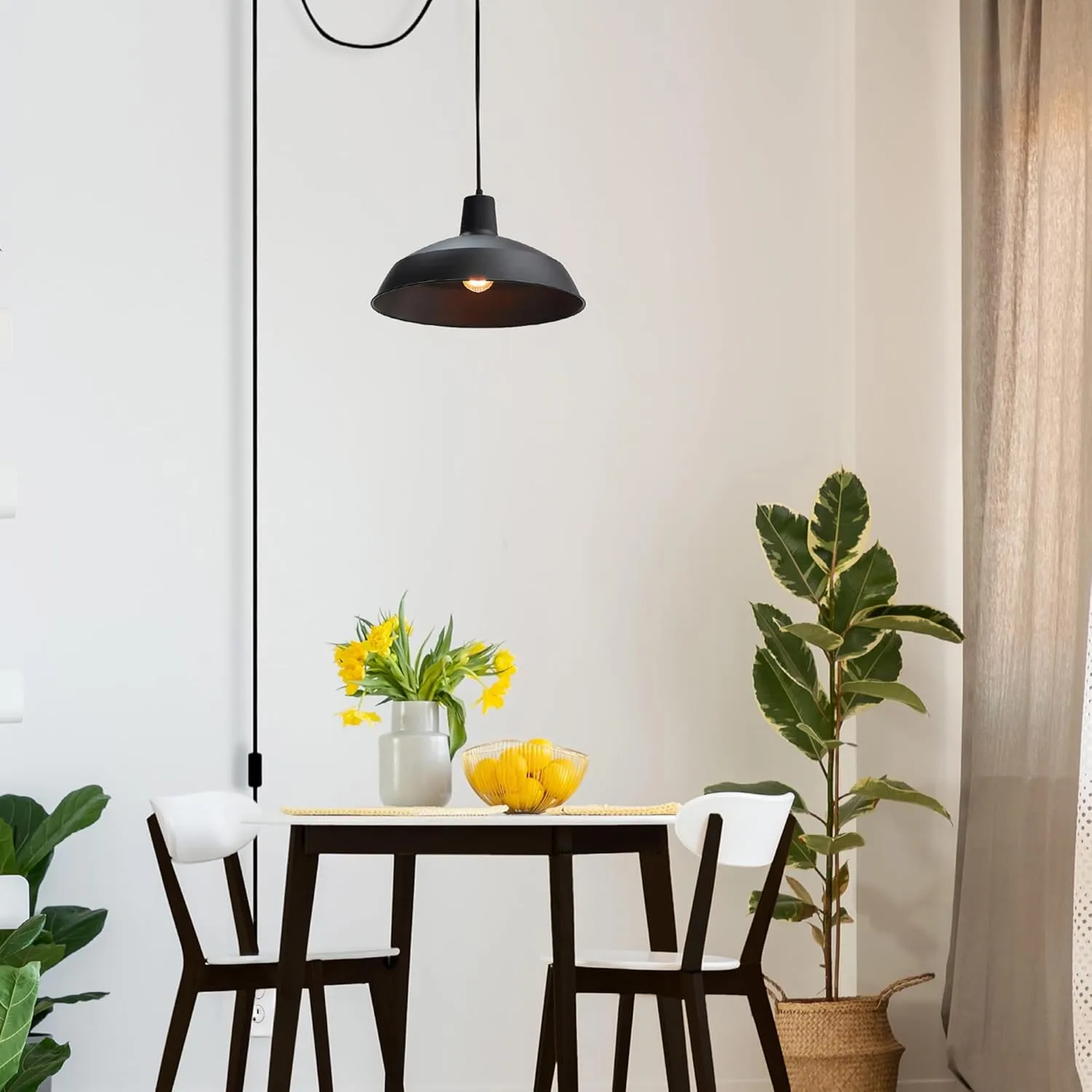 GLOBE Electric 65151 1-Light Plug-in Pendant Lighting, Matte Black, 15ft Black Cord, in-Line On/Off Switch, Hanging Lamp, Hanging Lights, Ceiling Light Fixture