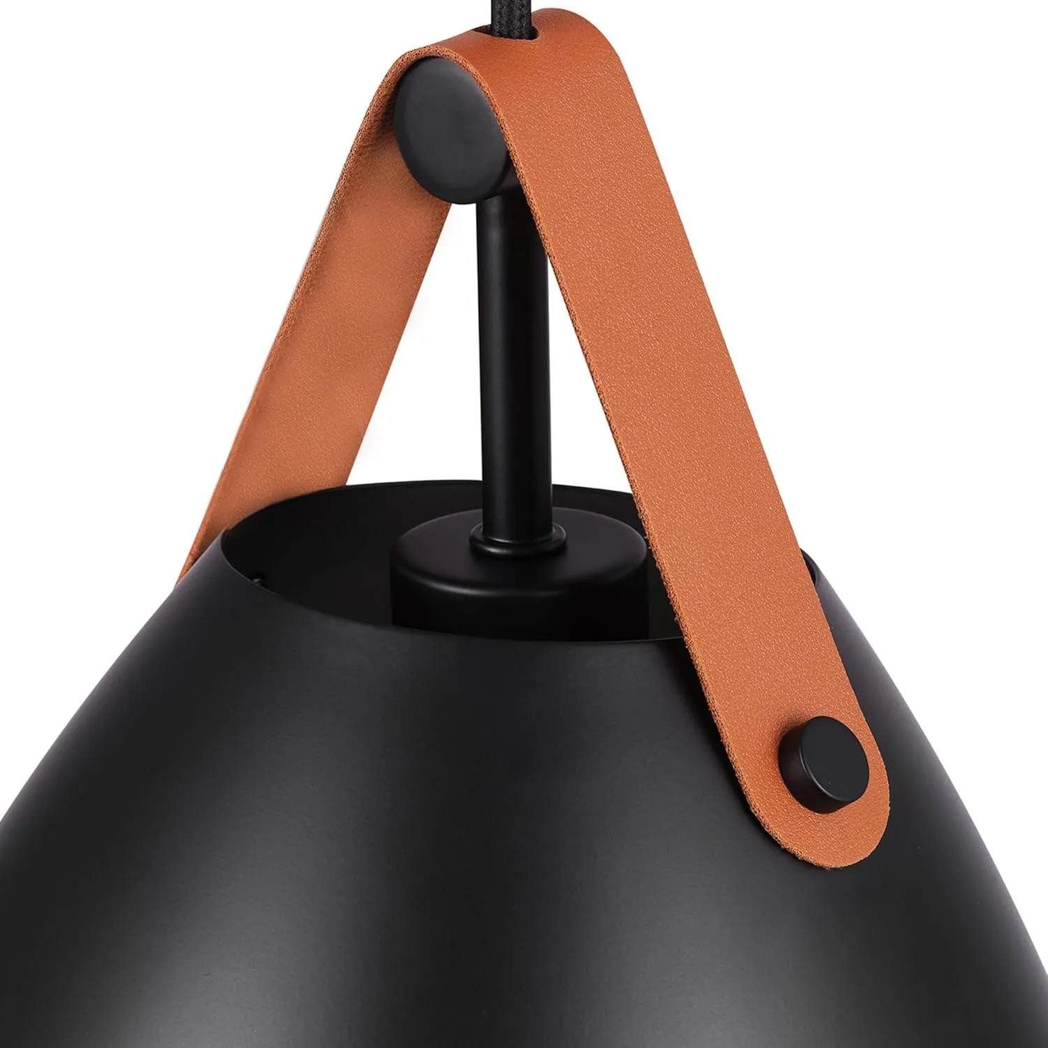 Globe Electric 67000099 1-Light Pendant Light, Matte Black, Faux Leather Strap, Black Braided Fabric Designer Cord, Black Canopy, Pendant Light Fixture, Adjustable Height, Home Décor Lighting