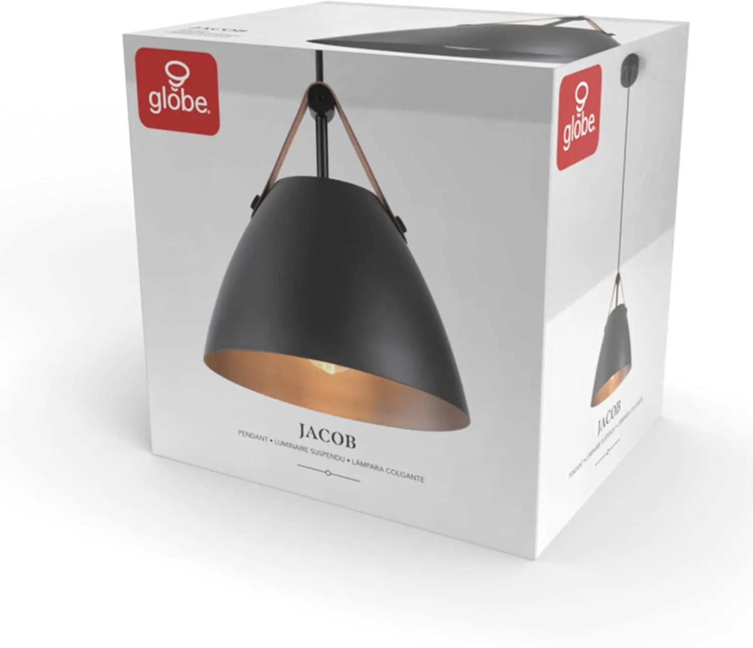 Globe Electric 67000099 1-Light Pendant Light, Matte Black, Faux Leather Strap, Black Braided Fabric Designer Cord, Black Canopy, Pendant Light Fixture, Adjustable Height, Home Décor Lighting
