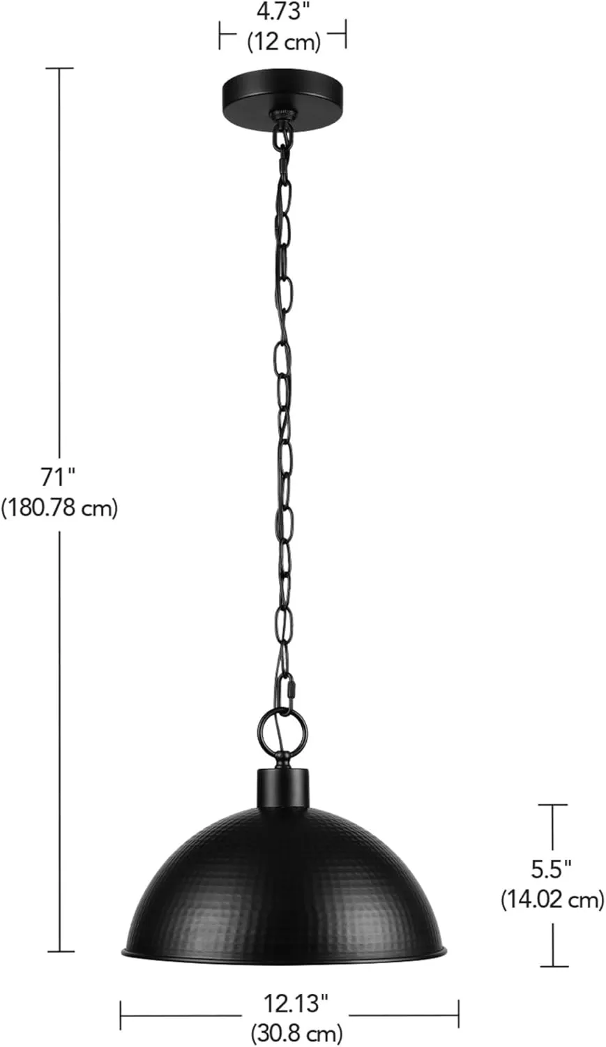 GLOBE Electric 67000100 1-Light Pendant Light, Weathered Black Finish, Hammered Metal Shade, Gold Interior Shade, Pendant Light Fixture, Kitchen Island, Adjustable Height, Home Décor Lighting