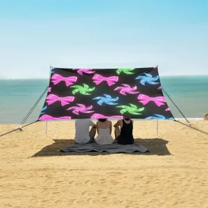 Glossy Shining Bows Windmill Beach Canopy Tent Anti-UV & Wind Resistant, Camping Sun Shelter Easy Setup Portable,Outdoor Shade Tents with Sandbags,Sand Shovels,Ground Pegs & Stability Poles