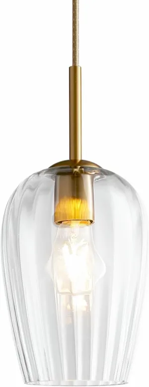 Gold Chandelier, Kitchen Hanging Ceiling Lamp Island Light, 5.89" Modern Glass Pendant Lighting Fixture for Dining Room, Entryway, Living Room