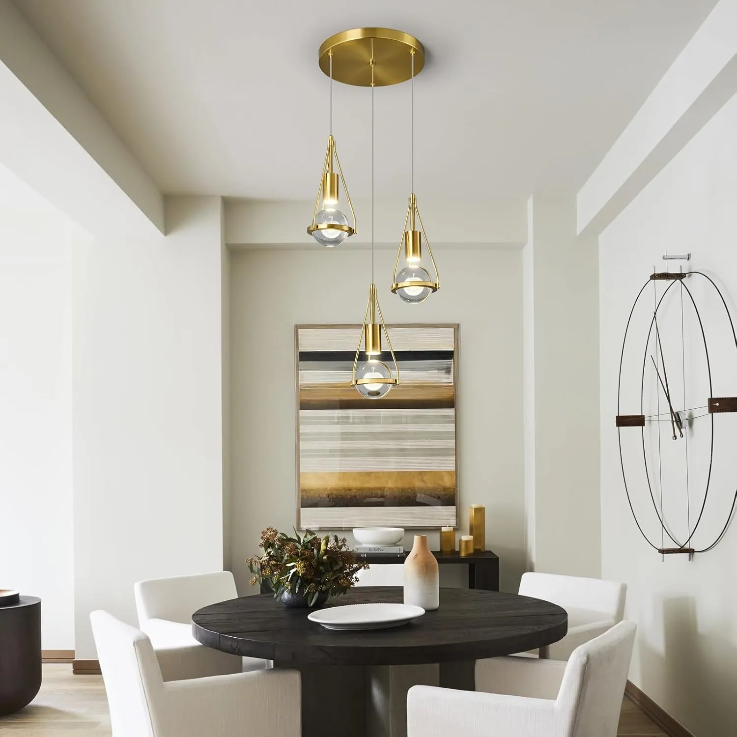 Gold Dandelion Pendant Light in Brushed Brass Finish, 3-Light Modern Crystal Kitchen Island Pendant Lighting Dimmable LED Hanging Ceiling Light Fixture for Bathroom Bedroom